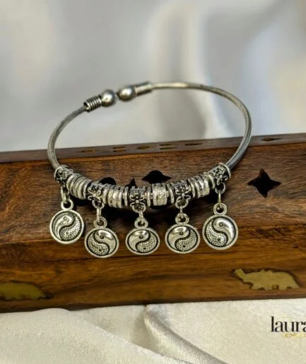 Oxidized Silver antique bangle with danglers