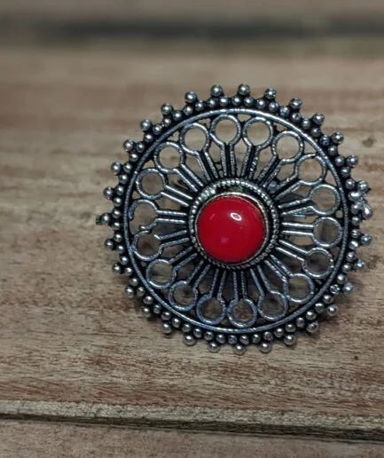 Padma Red Stone Oxidised Ring
