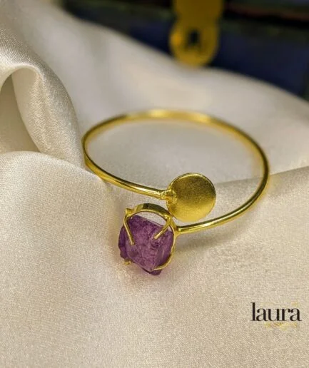 Purple natural raw stone statement bangle