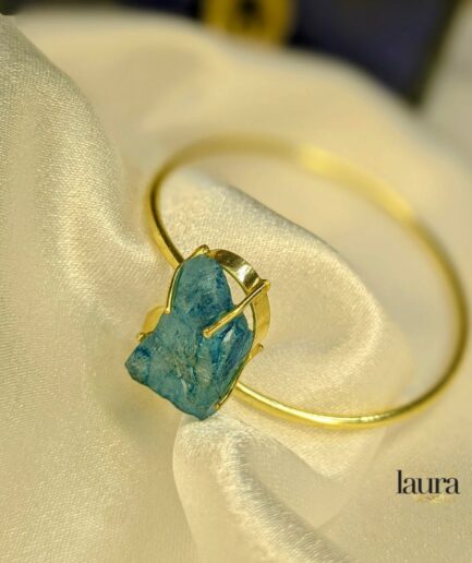 Natural blue raw stone statement adjustable bangle