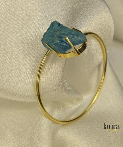 Natural blue raw stone statement adjustable bangle