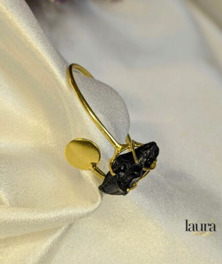 Black natural raw stone adjustable statement bangle