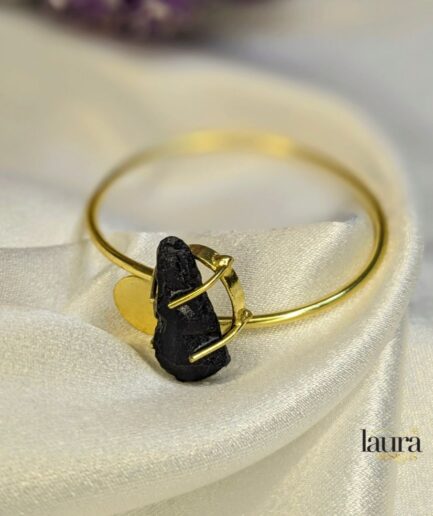 Black natural raw stone adjustable statement bangle