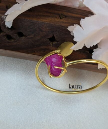 Ira Gold Polished Bracelet With Pink Crystal