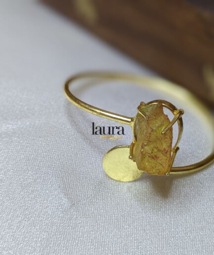 Ira Gold Polished Bracelet With Tinted Yellow Raw Stone