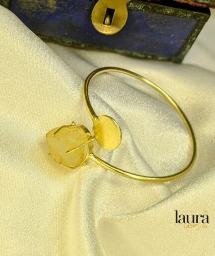 Yellow natural raw stone gold polish statement bangle