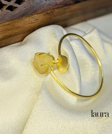 Yellow natural raw stone gold polish statement bangle
