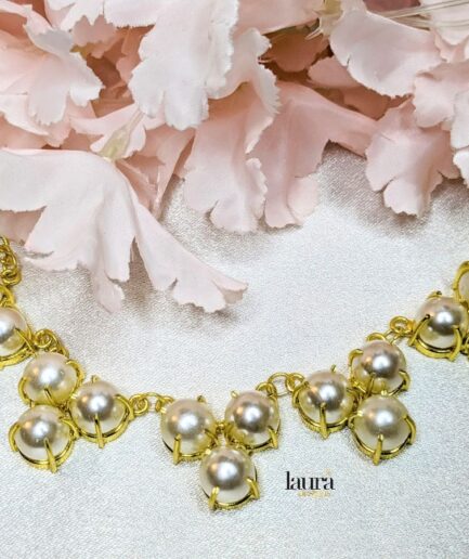 Leya Gold Polished Pearl Studded Necklace
