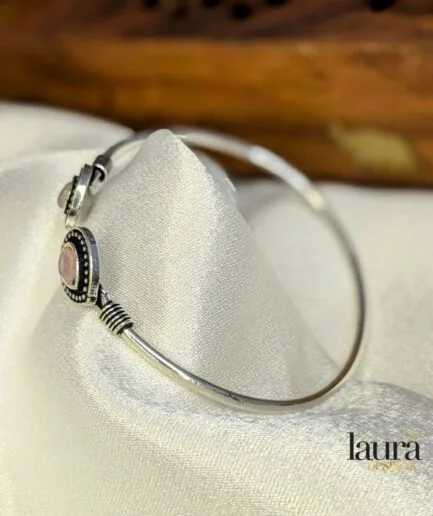 oxidised silver bangle with pink stone