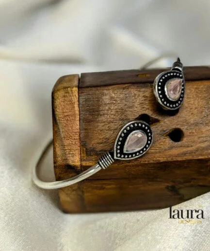 oxidised silver bangle with pink stone