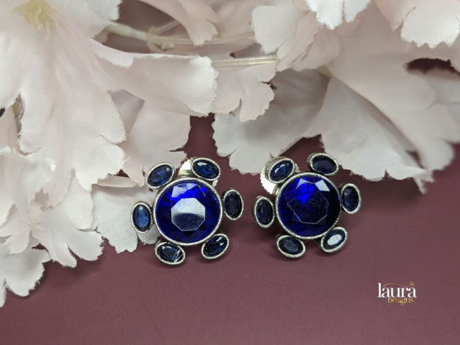 Mythri Dark Blue stone Stud Earrings Laura Designs (India)