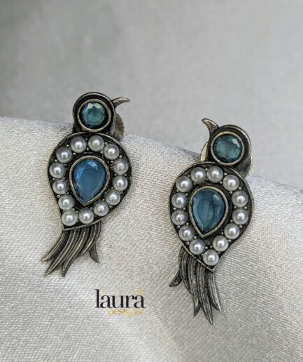 aqua blue stone oxidised earrings