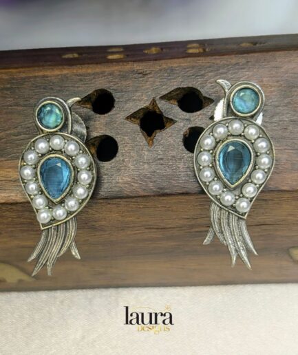 aqua blue stone oxidised earrings