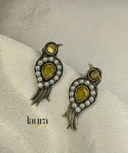 yellow stone oxidised earrings