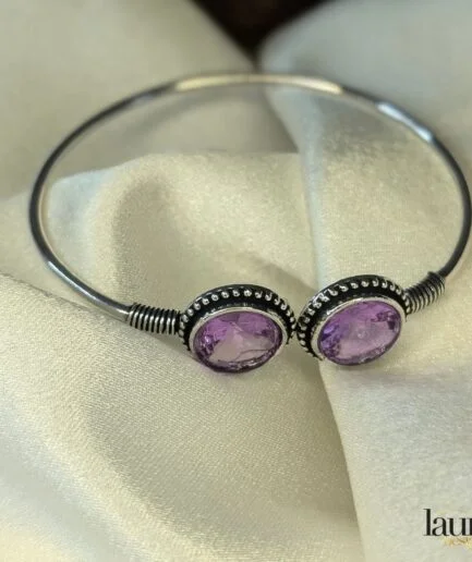 brass silver polish purple stone bangle