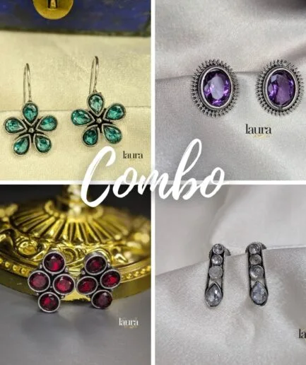 4 earrings combo teal purple red white