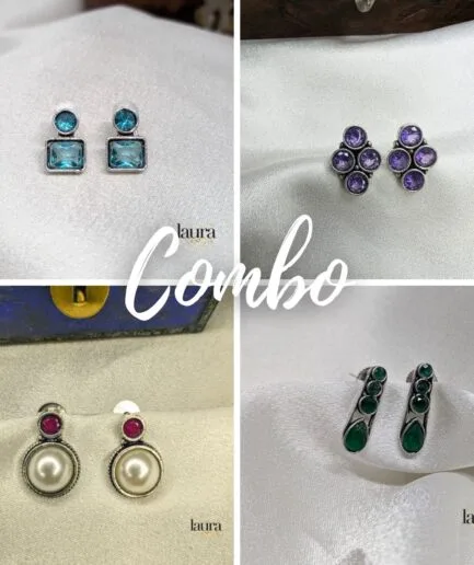 4 earrings combo teal violet pearl green