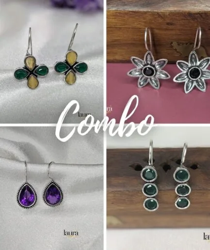 4 earrings combo yellow violet green black